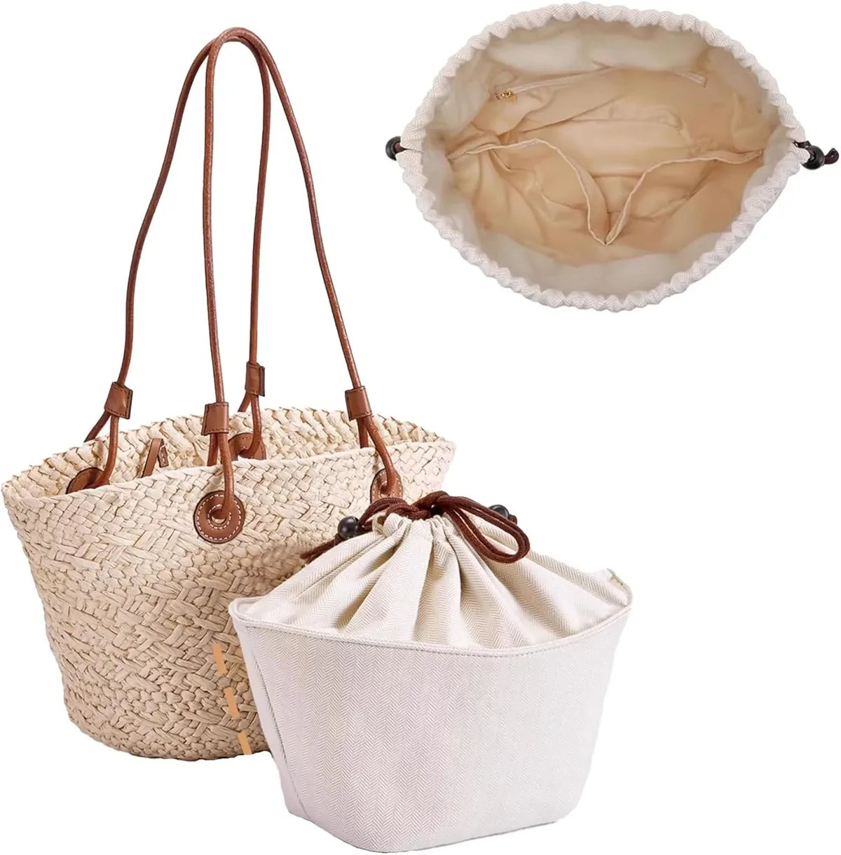 [sac non inclus] organisateur de sac à main pour le sac loewe small anagram basket, organisateur de sac en toile avec fermeture à cordon.