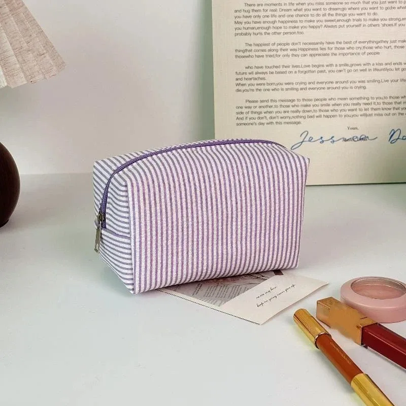 sacs cosmétiques rayés tendance pour femmes, sacs de rangement pour maquillage, sacs de voyage avec fermeture éclair pour femmes