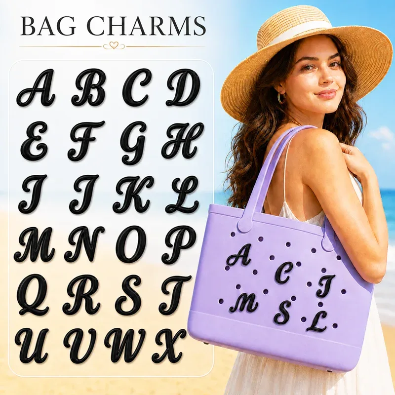 1 pièce breloque de sac à lettres noires, accessoires de mode, breloques de lettres de style latine pour sacs de plage, breloques a-z pour sacs fourre-tout