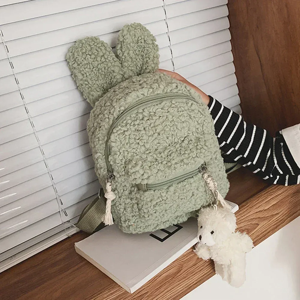 sac à dos en peluche pour enfants en bas âge, sac d'école de maternelle avec oreilles de lapin mignonnes, sac de jour en polaire chaude d'hiver, sac de voyage en plein air pour garçons et filles