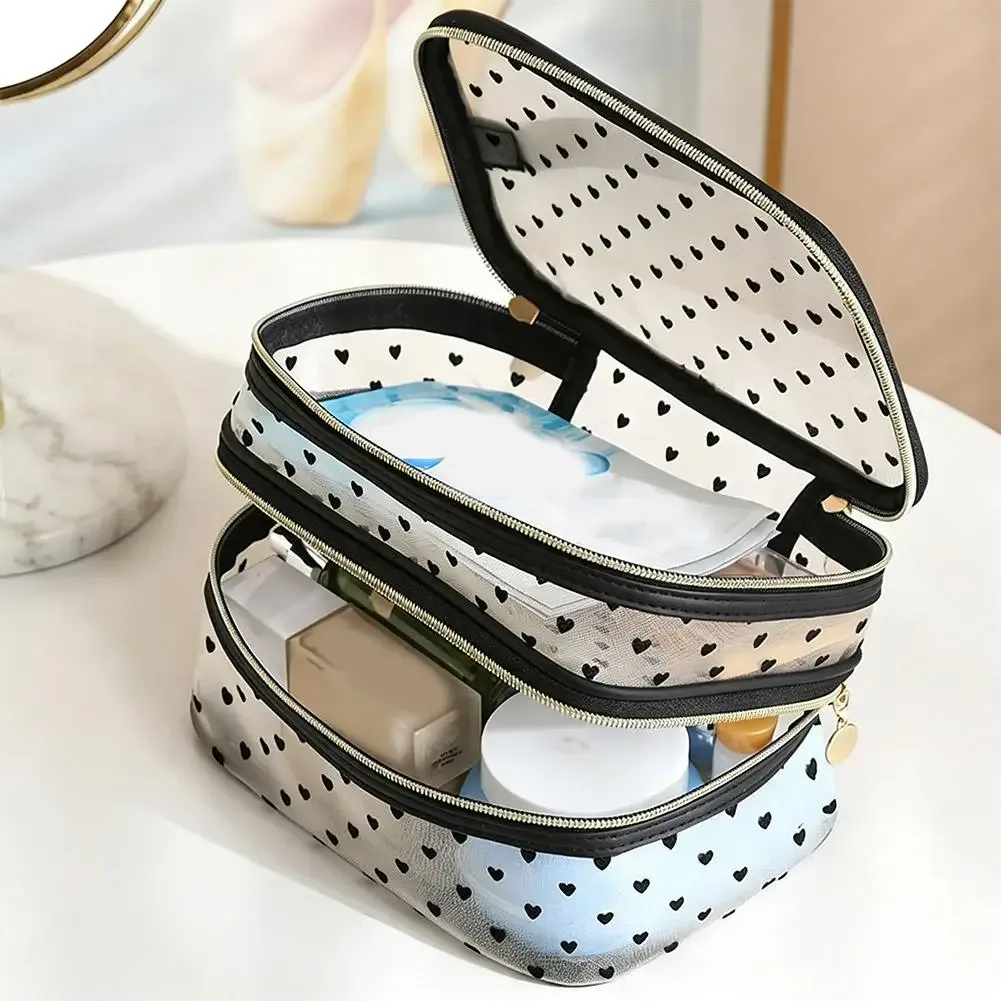 grande trousse de maquillage, organiseur de toilette de voyage, pochette cosmétique en maille, étui de rangement portable multifonctionnel pour femmes et filles