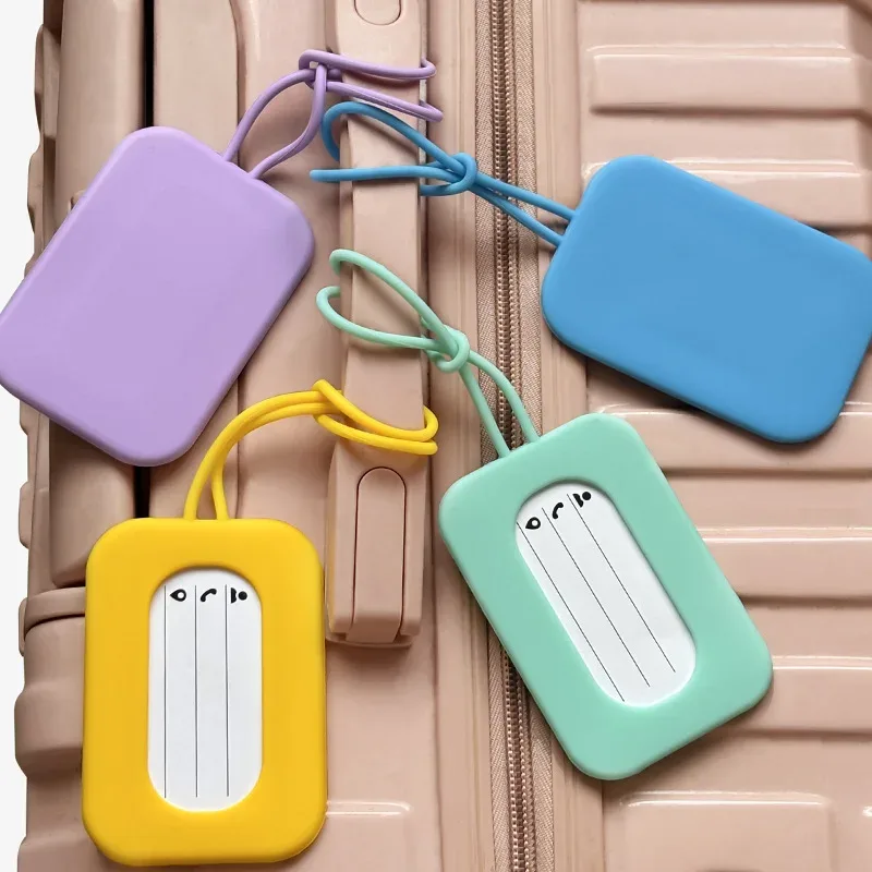 étiquettes de bagage de voyage en silicone, porte-nom et porte-carte d'identité, étiquette de valise de couleur unie, étiquette de bagage d'embarquement, accessoires de voyage