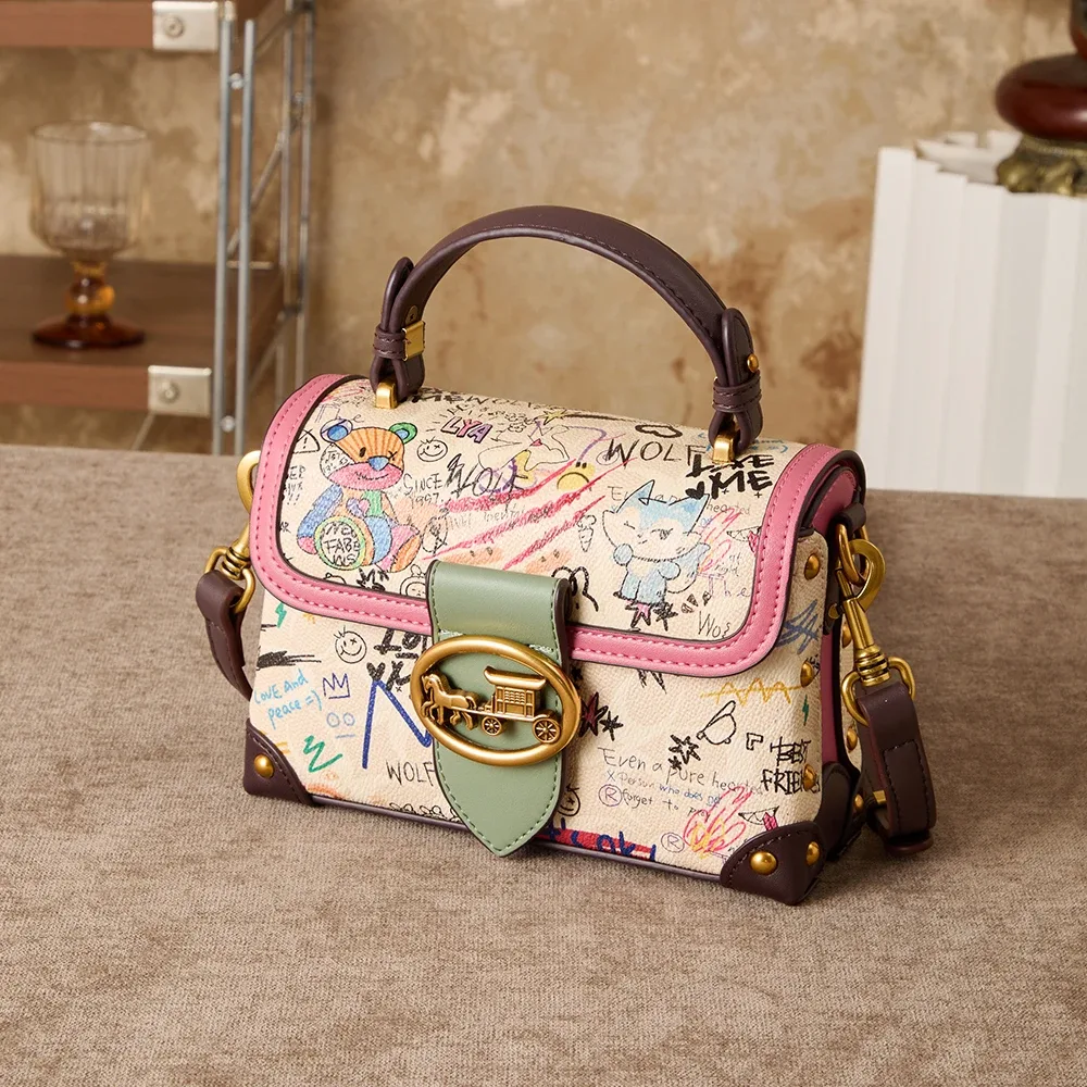 sac à main rétro graffiti avancé pour femmes, nouveau design de niche 2026, imprimé polyvalent, sac à bandoulière tendance.