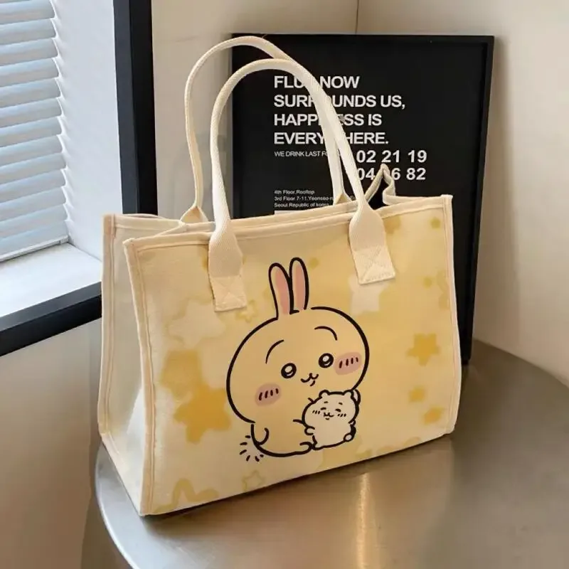 sac à bandoulière en toile chiikawa, motif dessin animé, grande capacité, polyvalent, pour étudiants, sac fourre-tout pour femme