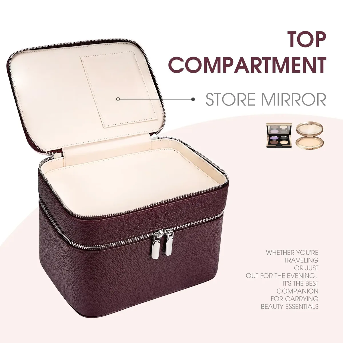 sacs à cosmétiques portables en cuir pu, étuis à maquillage double couche, trousse de toilette de voyage