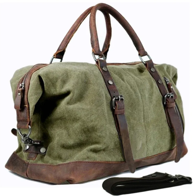 sacs de voyage vintage militaires en toile et cuir pour hommes, sacs à main, sacs de voyage, sacs de week-end de grande taille, sacs de nuit.