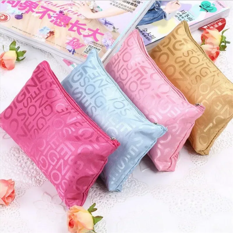 femmes sac cosmétique portable mignon multifonction beauté fermeture éclair voyage lettre sacs de maquillage pochette organisateur de toilette support de toilette