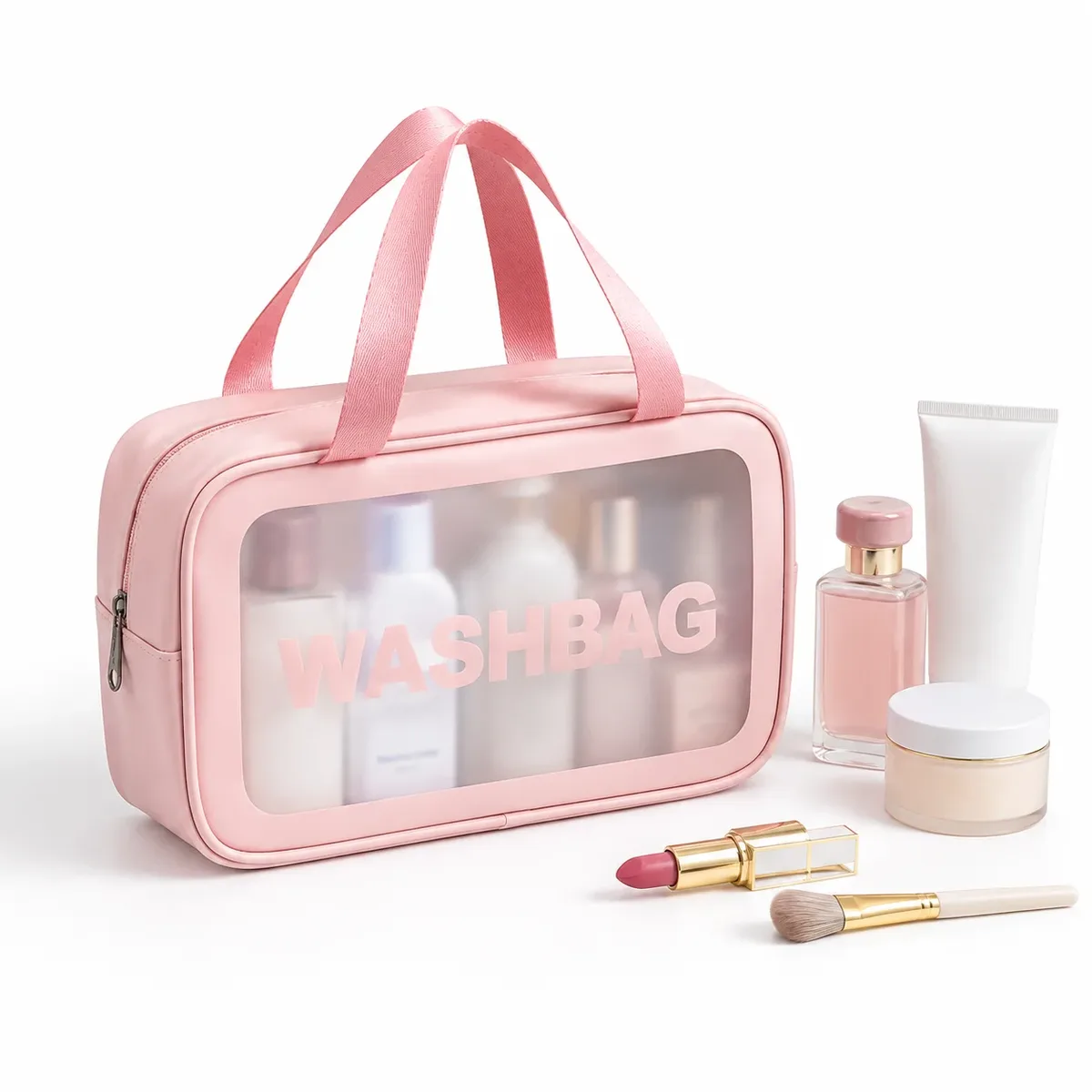sac de toilette de voyage portable, grande capacité, étanche, organisateur de maquillage avec double poignée, sac de rangement transparent pour cosmétiques