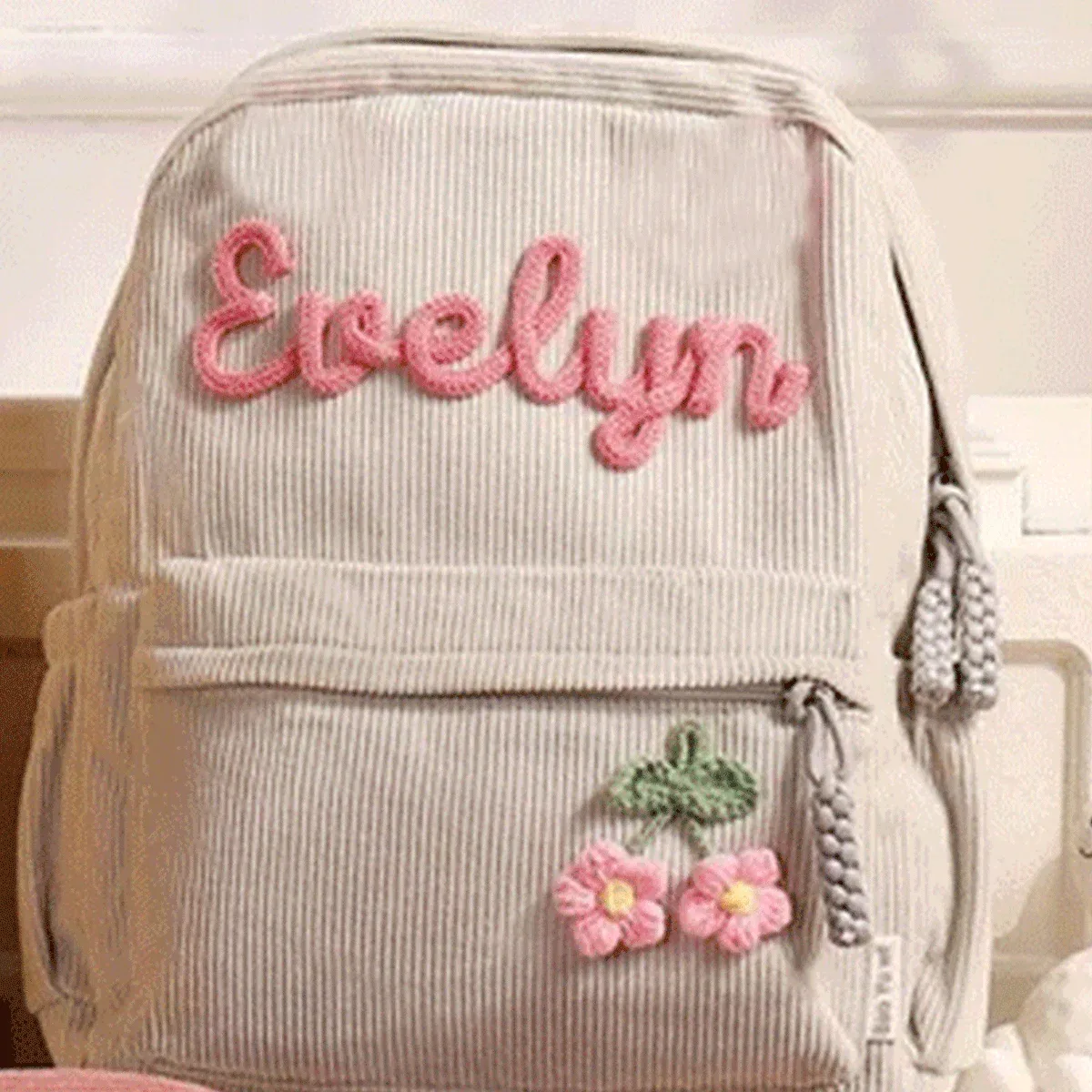 sacs à dos personnalisés en velours côtelé – sacs à dos brodés sur mesure, décorations florales/animalières, styles parent-enfant, sac pour sœur/frère