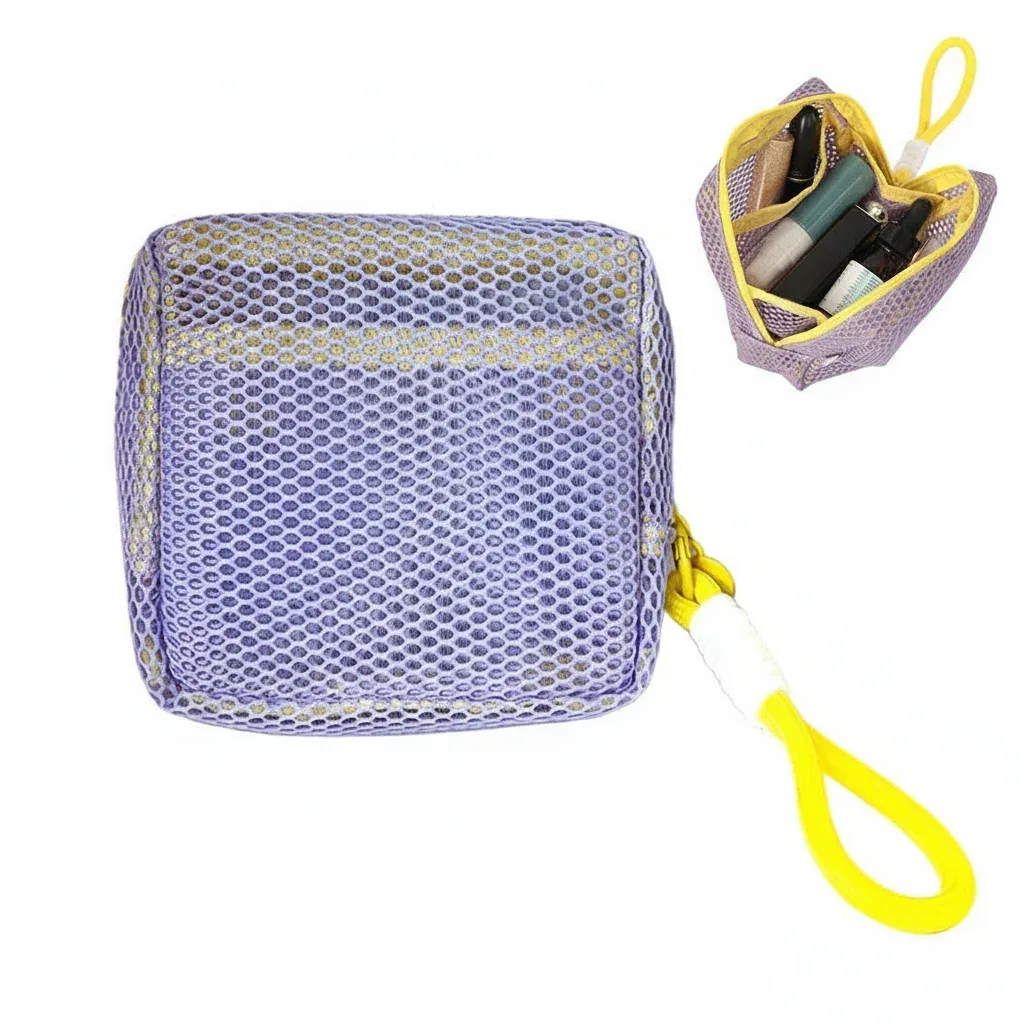 mini pochette en maille dopamine, étui carré coloré pour écouteurs, trousse à cosmétiques portable pour rouge à lèvres, organiseur de rangement respirant pour articles de toilette