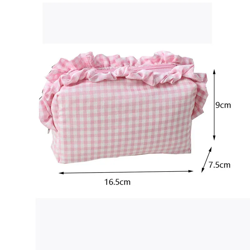 pochette de maquillage à franges en tissu gingham, style coréen, grande capacité, portable, trousse de toilette de voyage pour filles et femmes
