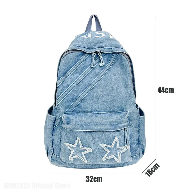 sac à dos en jean vintage pour femme, grande capacité, sac à bandoulière en jean, sac à dos quotidien pour l'école et l'ordinateur portable, design simple