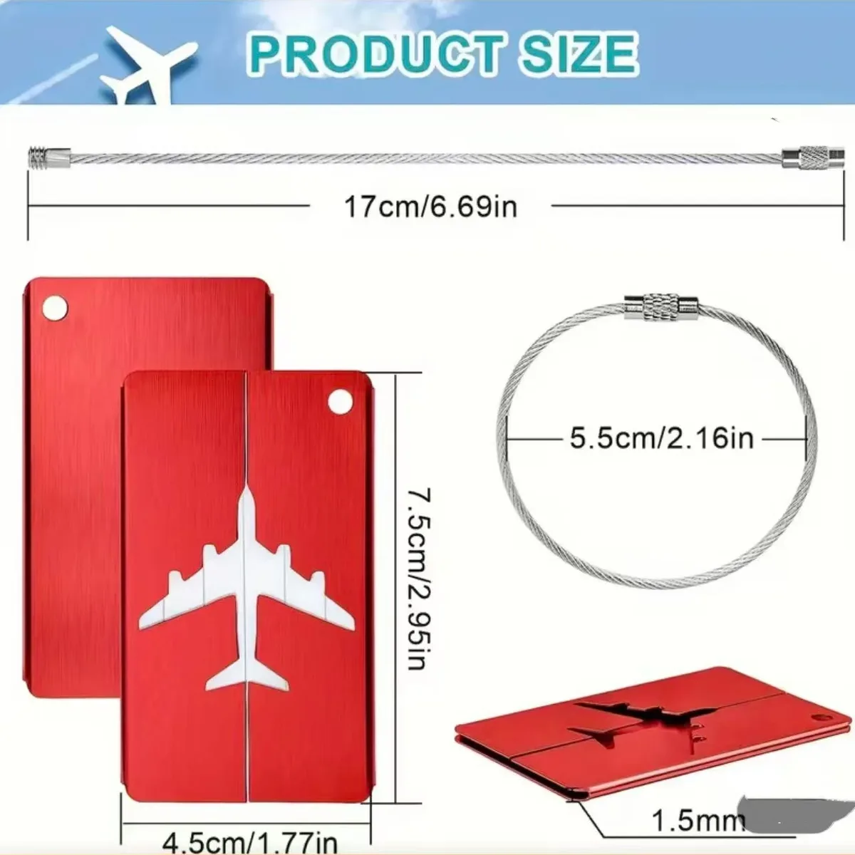 étiquette bagage métallique silhouette avion blanc noir rouge bleu orange violet carte information contact accessoires voyage