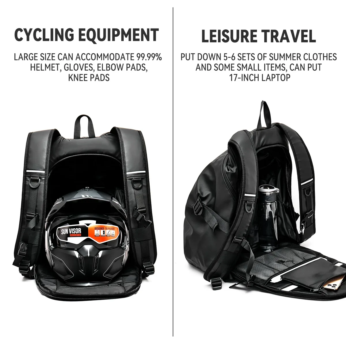 sac à dos de casque pour moto, sac de rangement de casque étanche de grande capacité, sac à dos de randonnée avec bande réfléchissante