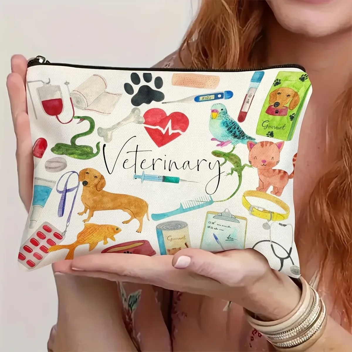sac de maquillage mignon chien maman, pochette cosmétique de voyage en polyester avec fermeture éclair, cadeau de noël et d'anniversaire, pochette à fermeture éclair
