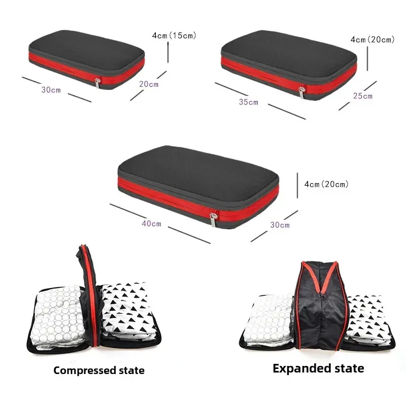 organisateur voyage compression double sacs rangement tissu noir bordure rouge polyvalent transport chaussures vêtements