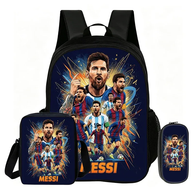 sac dos nylon motif messi noir bleu blanc format 20 35 litres bandoulière arquée fermeture éclair informatique unisexe usage voyage école sport