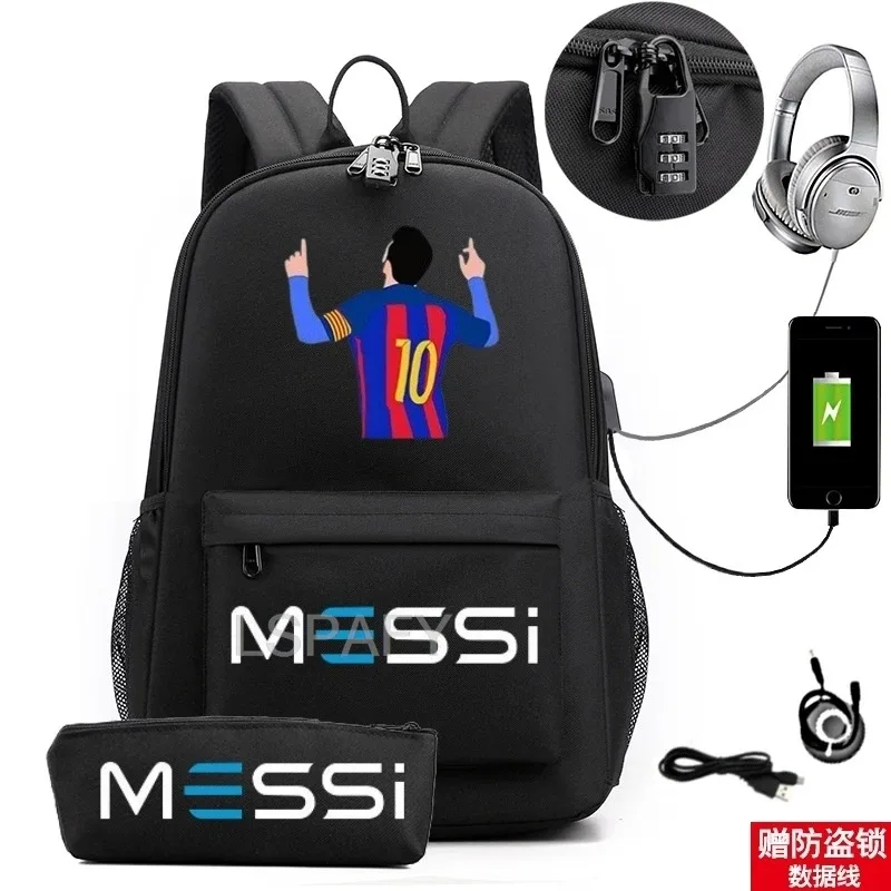 sac à dos messi tendance (lot de 2) – anti-vol, unisexe, simple, pour ordinateur portable, avec port usb, grande capacité, idéal pour les voyages, l'école, les garçons et les filles