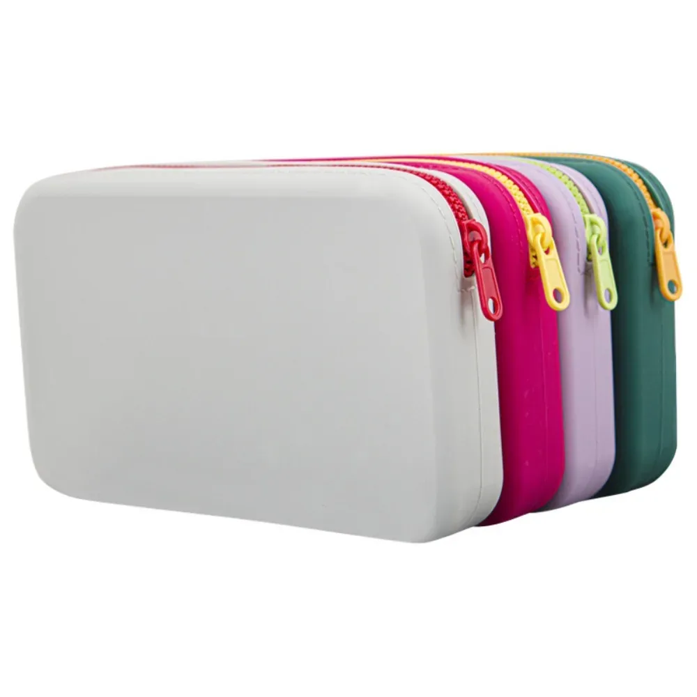 sac de rangement pour cosmétiques avec fermeture éclair, carré en silicone, grande capacité, poudres de maquillage, porte-pinceau de maquillage étanche