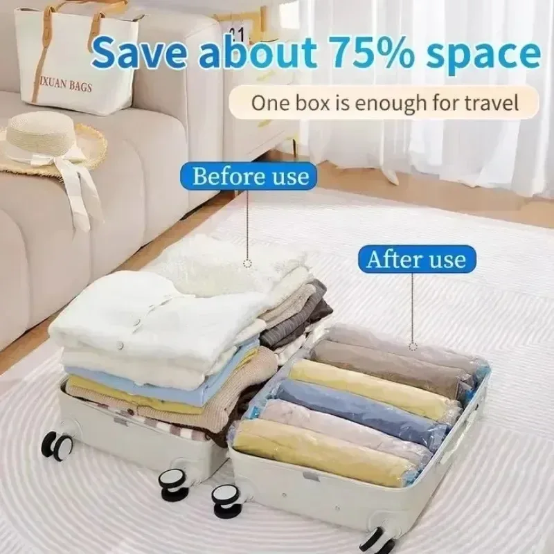 sacs de rangement de voyage compressibles pour économiser de l'espace, accessoires de voyage, sac de compression pour l'emballage et les vêtements, pas besoin de pompe ni de vide.