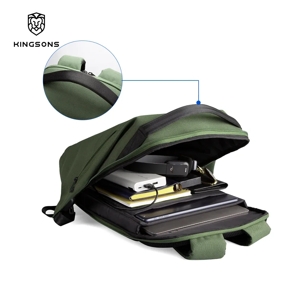 sac à dos kingsons 16l en polyester recyclé pour hommes et femmes, sac à dos léger pour ordinateur portable 15,6 pouces avec chargement usb, sac de voyage décontracté