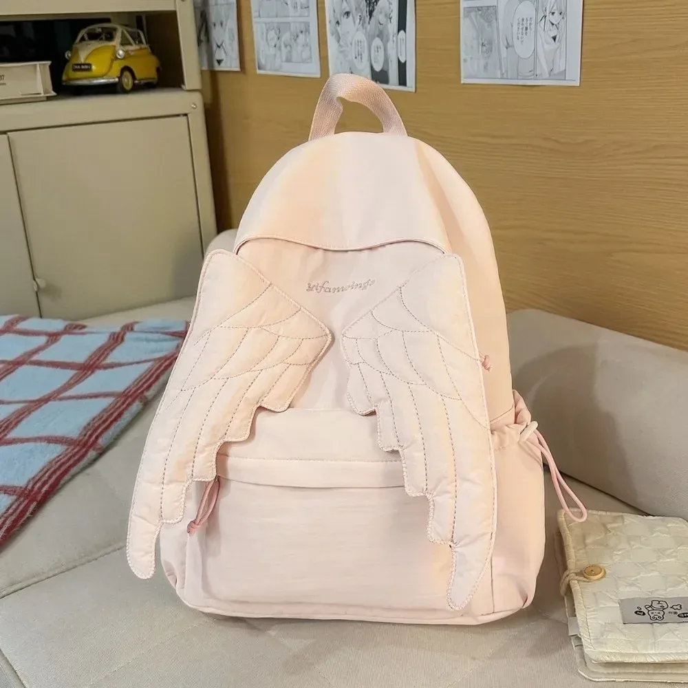 sac à dos polyvalent à ailes d'ange, style y2k, grande capacité, en toile, léger, avec motif brodé, en nylon