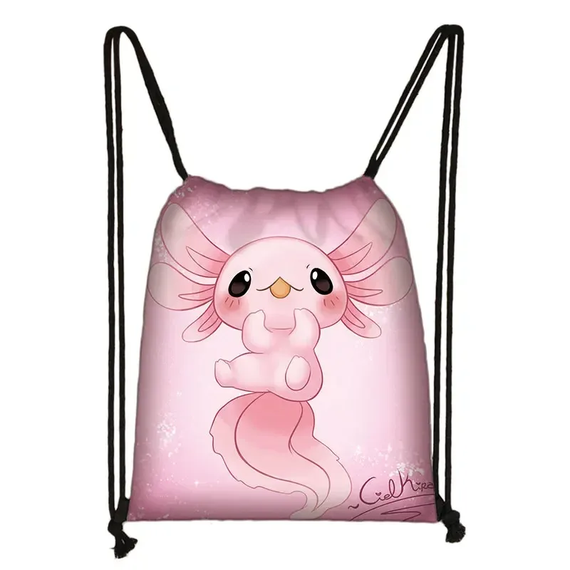 kawaii dessin animé axolotl poisson jouant des jeux vidéo sac à dos tours de mer axolotl/fouron harajuku sacs à cordon sac de voyage en toile