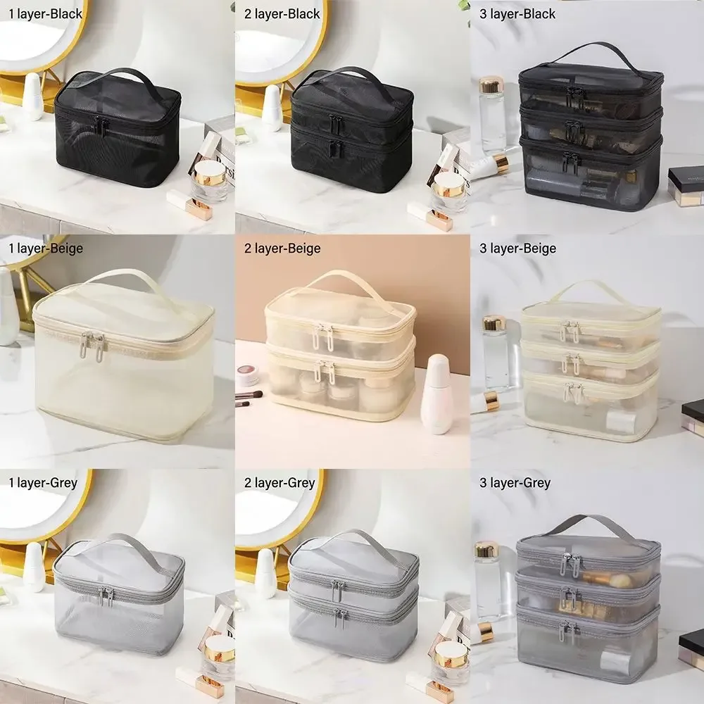 sac à cosmétiques de voyage en maille transparente pour femmes, trousse de maquillage et de toilette, sac de rangement, sac organisateur de maquillage