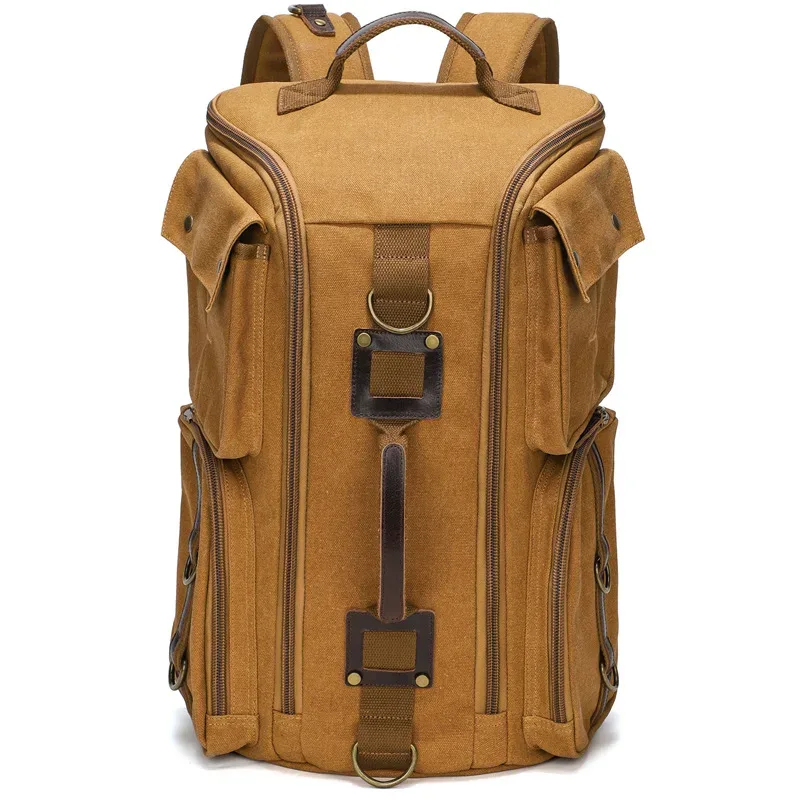 sac à dos en cuir vintage pour homme et femme, sac à dos en toile cirée, sac à dos de voyage à main, ordinateur portable 16 pouces