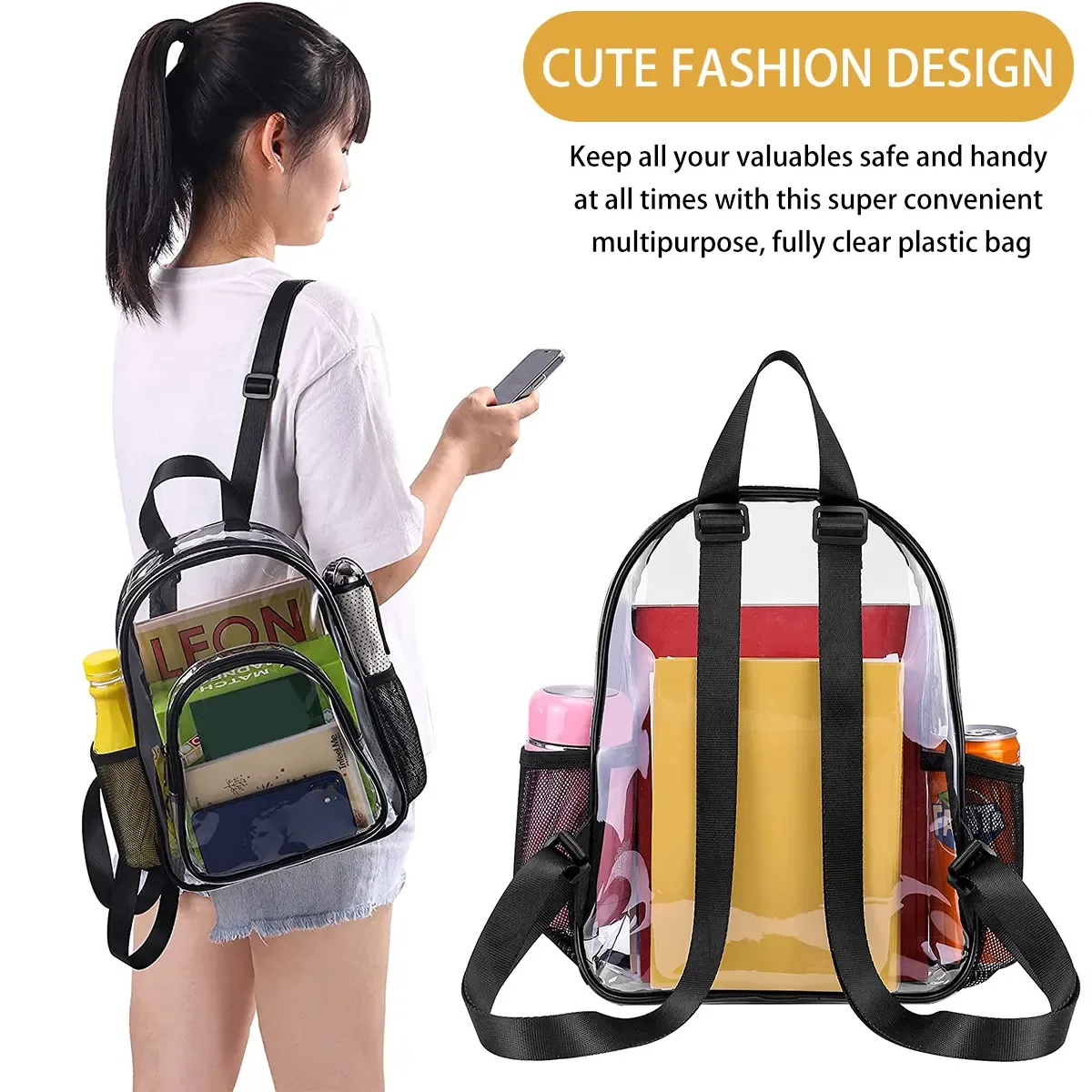 sac à dos transparent en pvc, petit sac à dos transparent durable, portable, léger, mini sac transparent mignon pour le travail, les sports de plein air