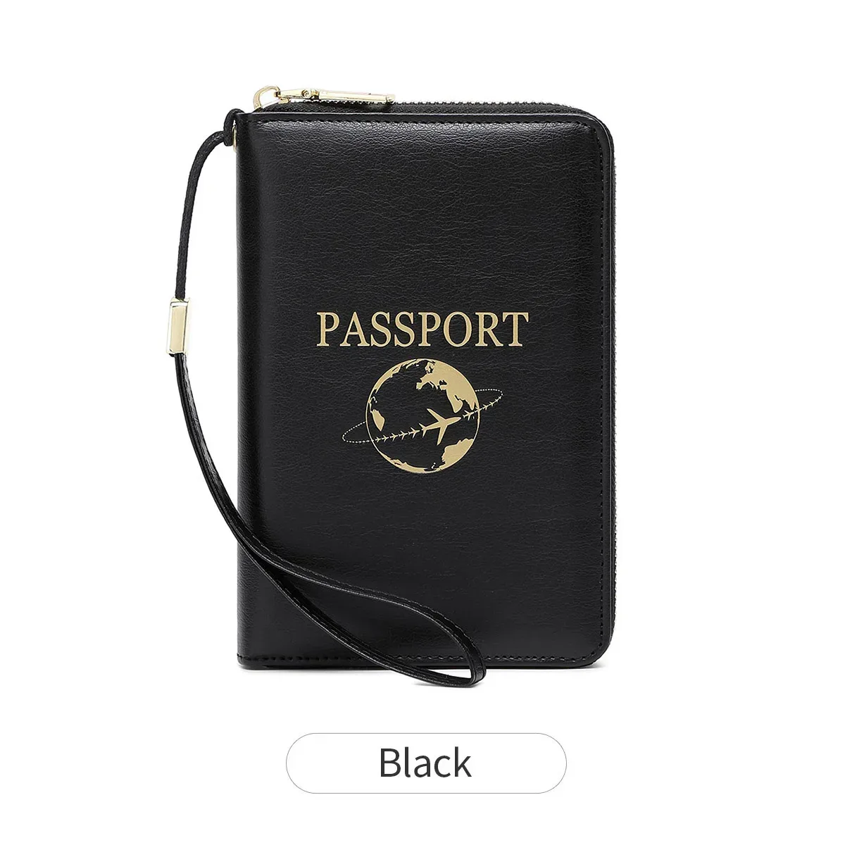 porte-passeport bloquant rfid, portefeuille de voyage, passeport, sac pour cartes de crédit, portefeuille multifonctionnel à fermeture éclair avec dragonne, à la mode