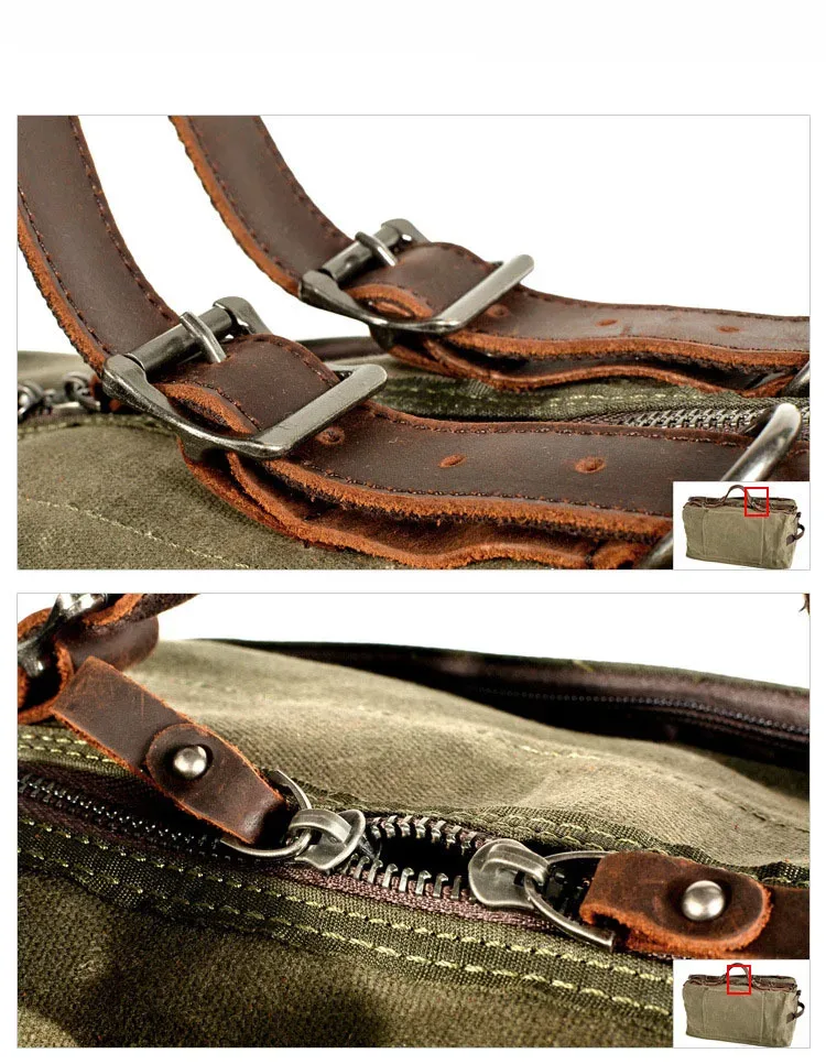 sac de voyage de style militaire, en toile épaisse cirée, sac de sport de grande capacité, sac de voyage rétro pour activités de plein air.