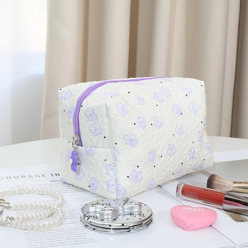 sac de maquillage moelleux à motif bulles - sac de rangement cosmétique portable de grande capacité - sac organisateur de maquillage multifonctionnel