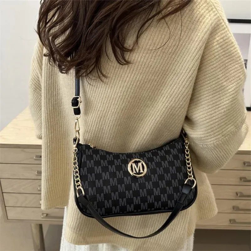 vintage style handbag crossbody bag, gold letter 'm' design pu leather shoulder messenger bag, synthetic leather tote bag, purse
