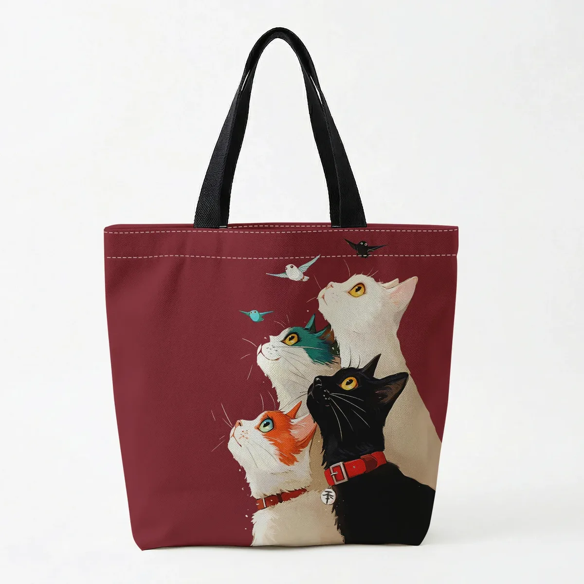 1 pièce, sac à main motif chat empilé, sac à main réutilisable et tendance, sac à main multifonctionnel, sac de shopping en toile imprimée