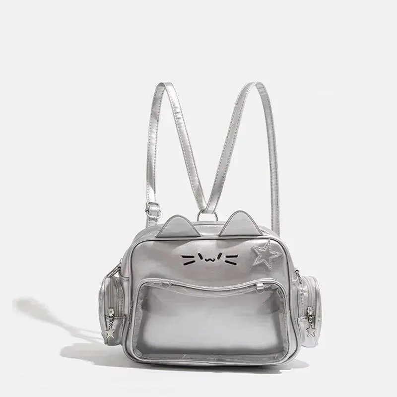 y2k coréen japon kawaii chat ita sac pu filles mignonnes poche transparente esthétique épaule sacs à bandoulière sacs à dos de mode pour femmes