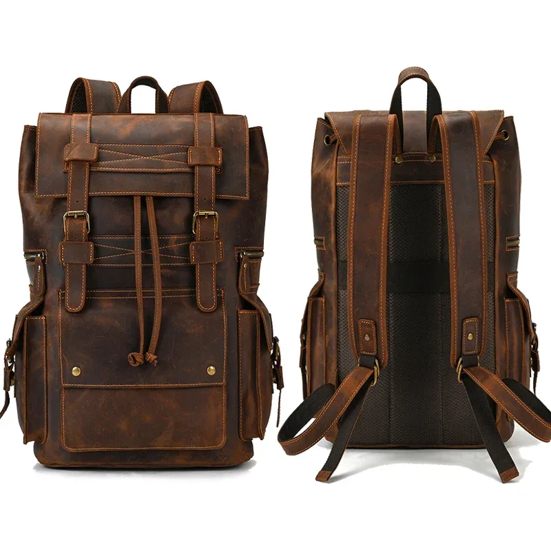 2025 nouveautés sac à dos en cuir pour hommes mâle en cuir véritable ordinateur portable voyage sac à dos 17 pouces sac à dos sac choisi hommes mâle grand