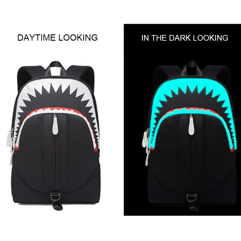 sac à dos de mode usb charge nuit lumineux requin sac à dos pour ordinateur portable étudiants sac de poitrine adolescents sacs d'école sac de voyage