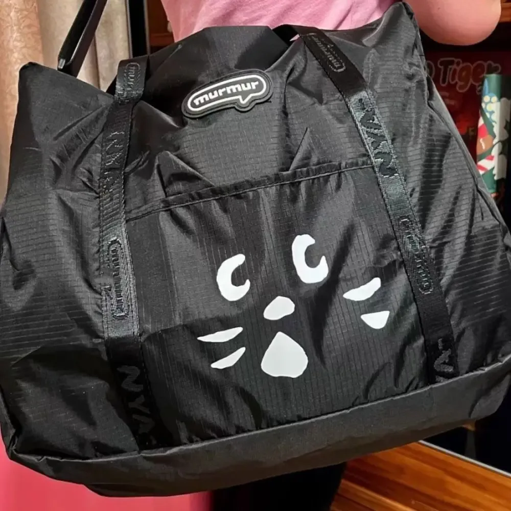 sac à bandoulière en nylon motif chat de dessin animé, sac de voyage avec séparation humide/sèche, sac de sport portable multi-poches.