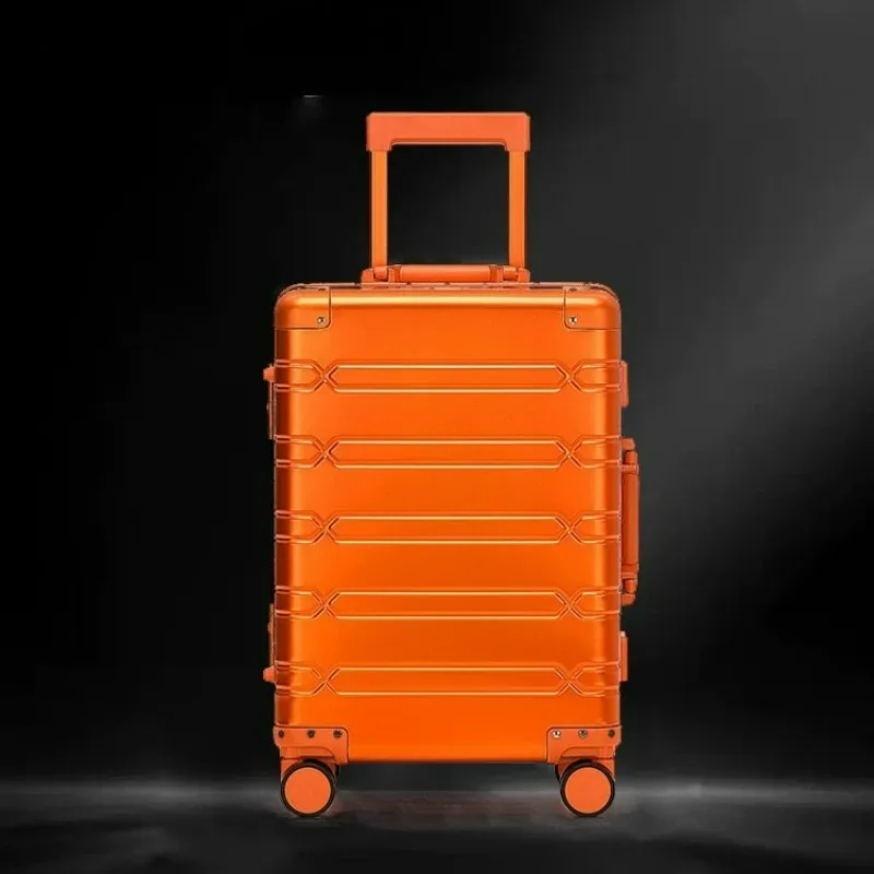 valise à roulettes de grande capacité en alliage d'aluminium et de magnésium, style rétro, avec serrure, pour voyages d'affaires.