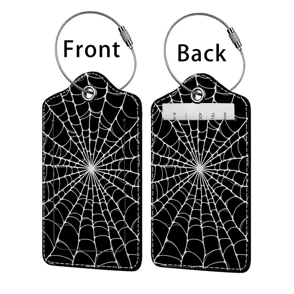 promotion étiquette de bagage en cuir à motif d'horreur, étiquette d'adresse pour valise, étiquette d'embarquement pour bagage, clip pour nom, identifiant et adresse
