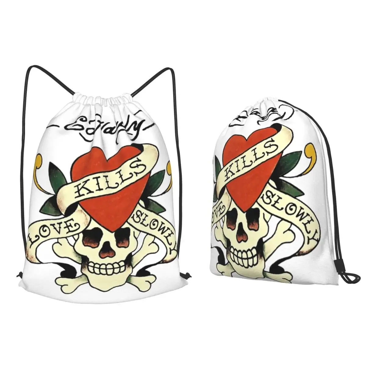 sacs à dos ed hardy love kills slowly, sacs à cordon multifonctionnels, sacs à chaussures, sacs à livres pour étudiants en voyage