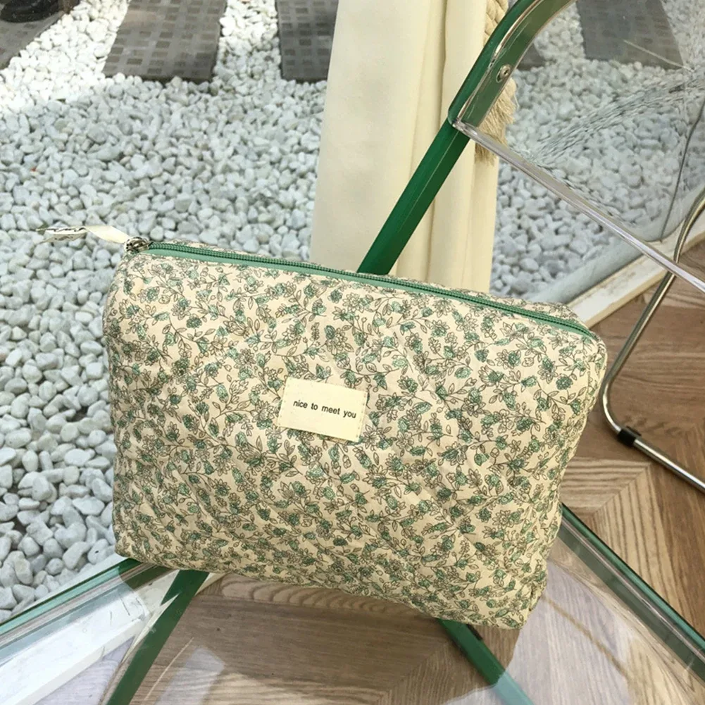 sac à cosmétiques esthétique pour femme, imprimé floral, rangement français, coton doux, trousse de toilette voyage femme, poudres de maquillage, grande capacité