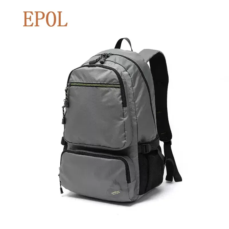 Sac Dos Nylon Gris Imperméable Poches Latérales Ouvertes Format Grand Voyage École Plein Air