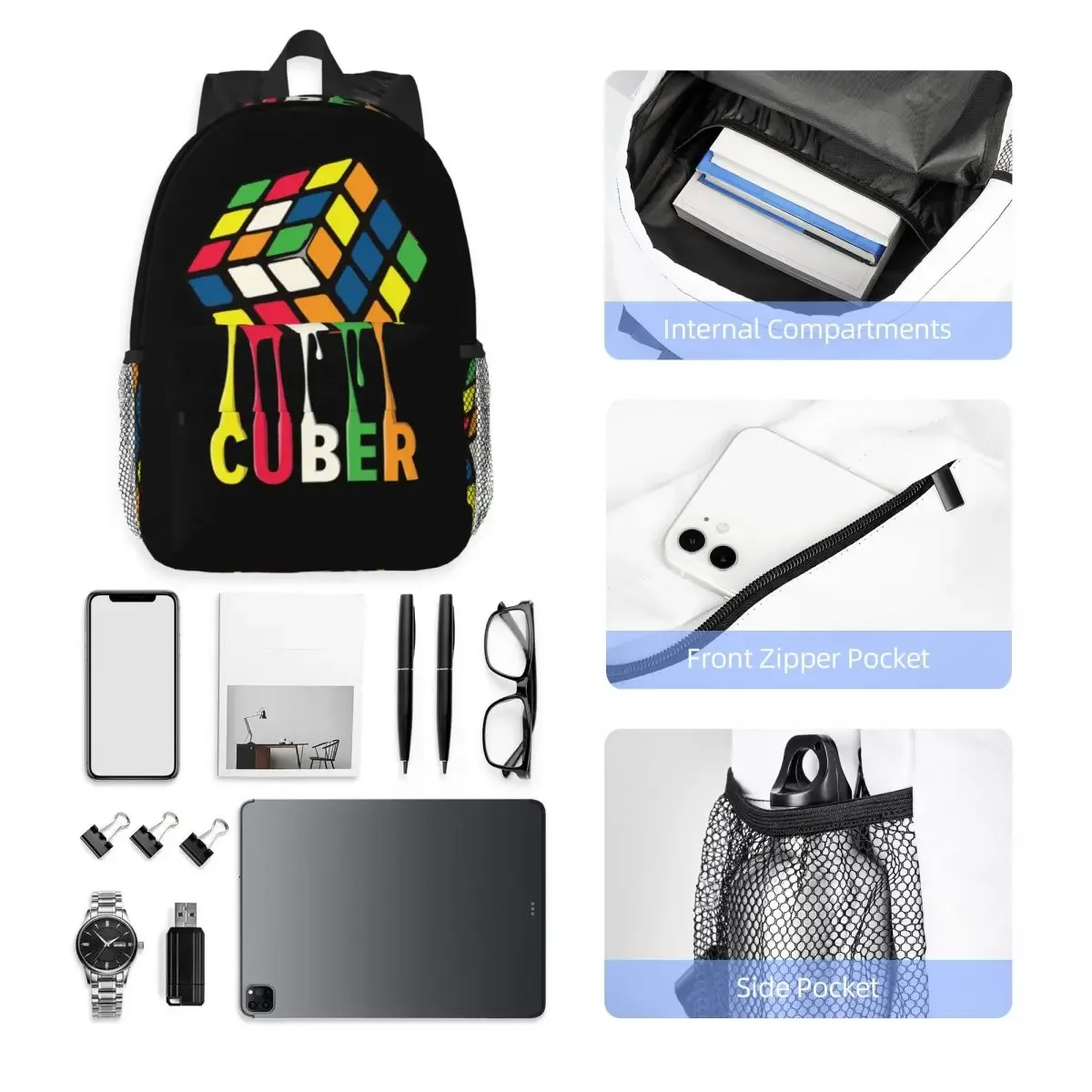 rubix rubiks rubics sac à dos étudiant garçons filles bookbag enfants sac d'école ordinateur portable sacs à bandoulière pour hommes femmes