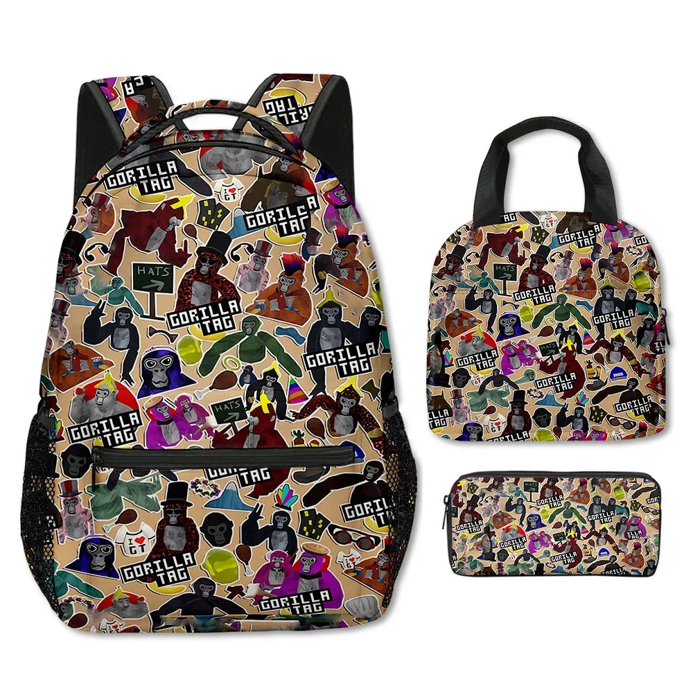mode nouveauté cool nouveauté gorille tag impression 3d 3 pièces/ensemble étudiant sacs d'école sac à dos pour ordinateur portable bandoulière sac à déjeuner porte-crayon