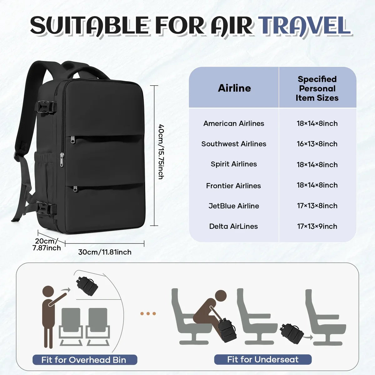 ryanair sac de cabine d'avion 40x30x20 sac à dos de voyage, bagages à main sacs de voyage sac pour ordinateur portable d'affaires femmes hommes sac à dos sac de travail