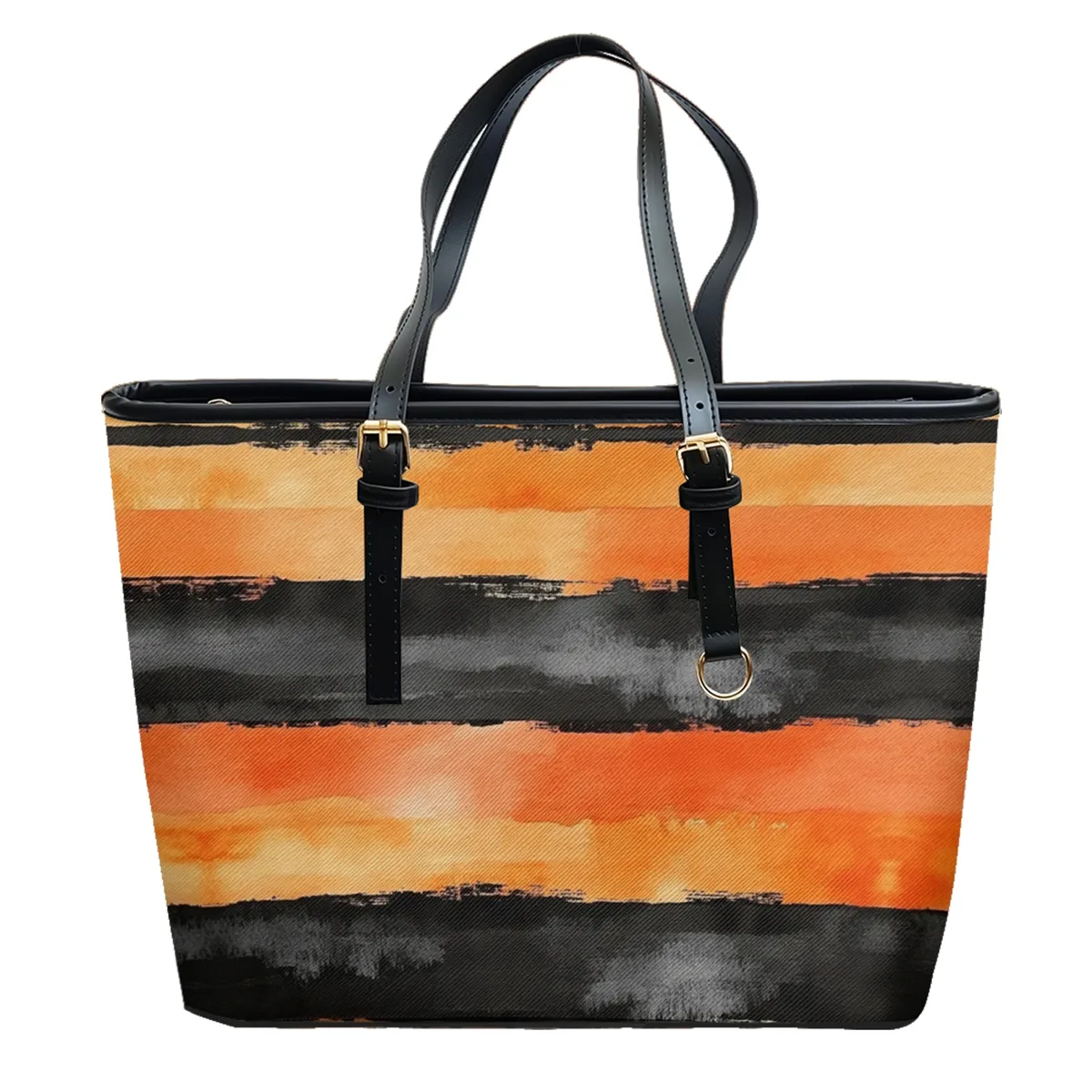 sac à bandoulière en cuir pvc oxford imprimé à rayures aquarelle, fourre-tout léger à fermeture éclair, usage quotidien, sac à main convertible pour le travail et le week-end