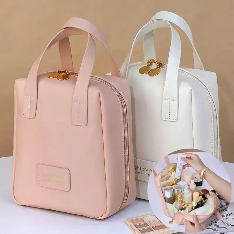 trousse de maquillage portable en cuir pu pour femme, sac de rangement cosmétique étanche, sac de lavage de voyage, grande capacité, coque tendance, 2 pièces