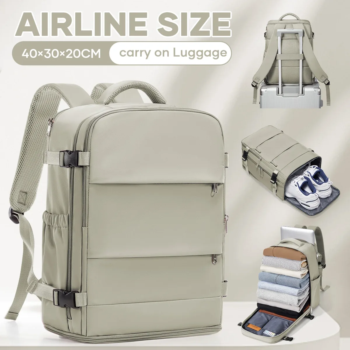 sac dos nylon unisexe vert olive poche limon compartiment ordinateur portable ceinture air voyage décontracté